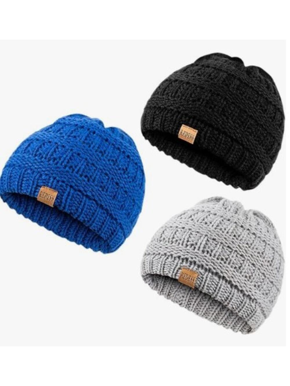 Set of 3 REDESS Winter Warm Hats, Infant Toddler Children Pom Beanie Knit